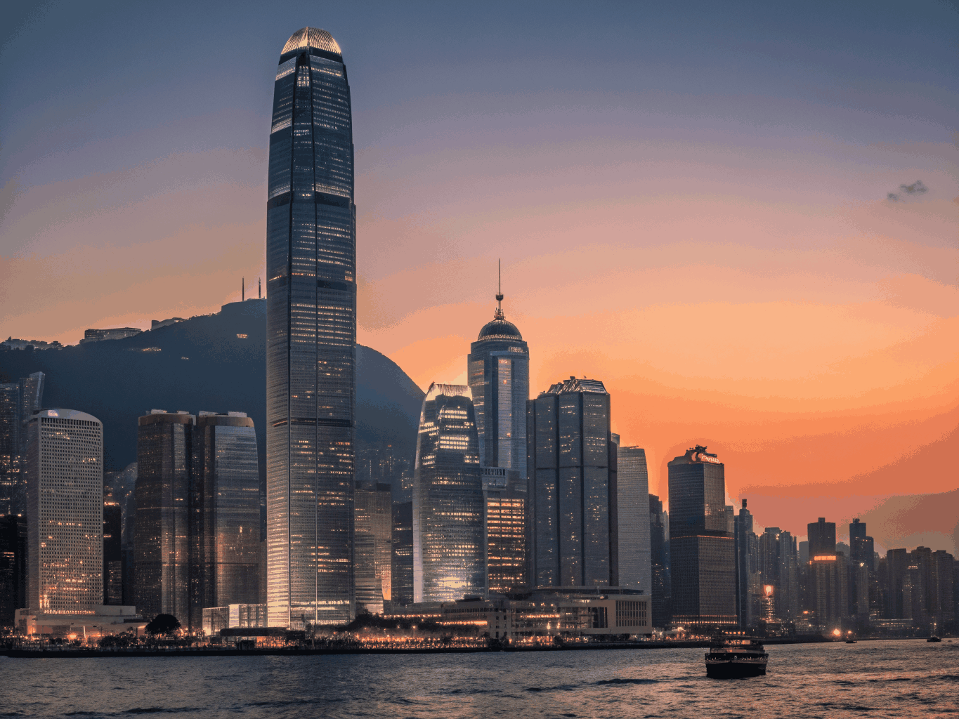 Hong Kong corporate skyline at dusk
